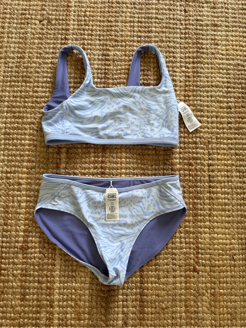 Athleta Girl Blue Abstract Print Two-Piece Swimsuit Set Size XL 14
